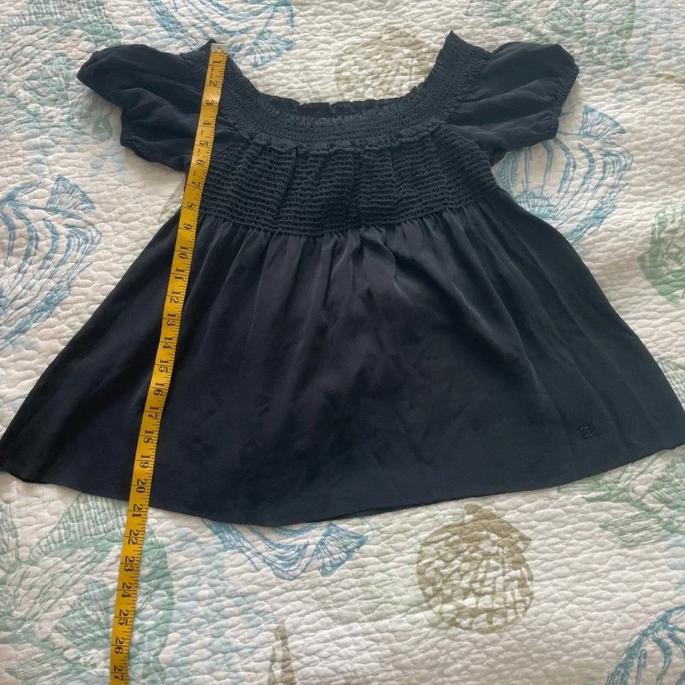 CHANEL Black Smocked Top